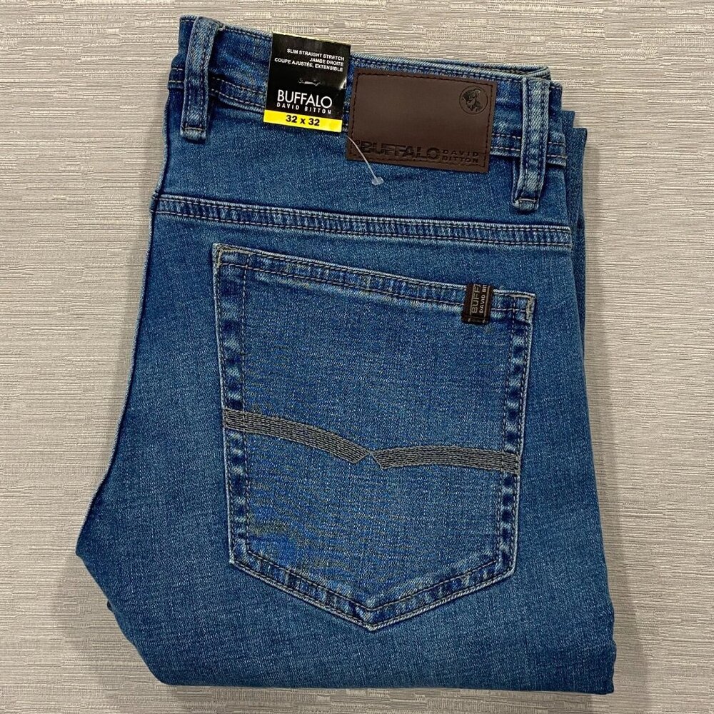 Buffalo David Bitton Jack Jeans Mens 32 x 32 Slim Fit Straight Medium Wash Denim